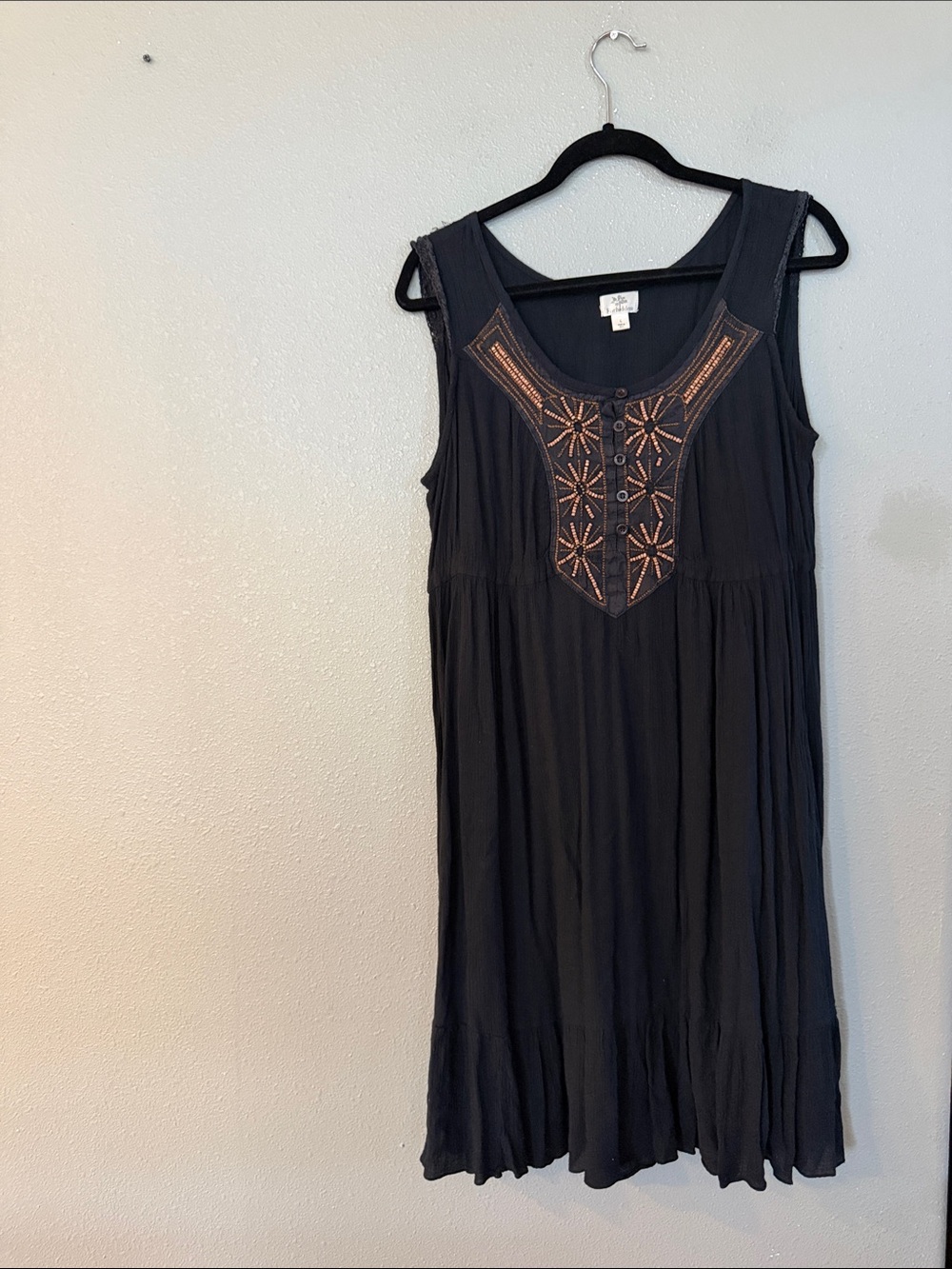 Sleeveless Black Embroidered Women's Dress Size Large